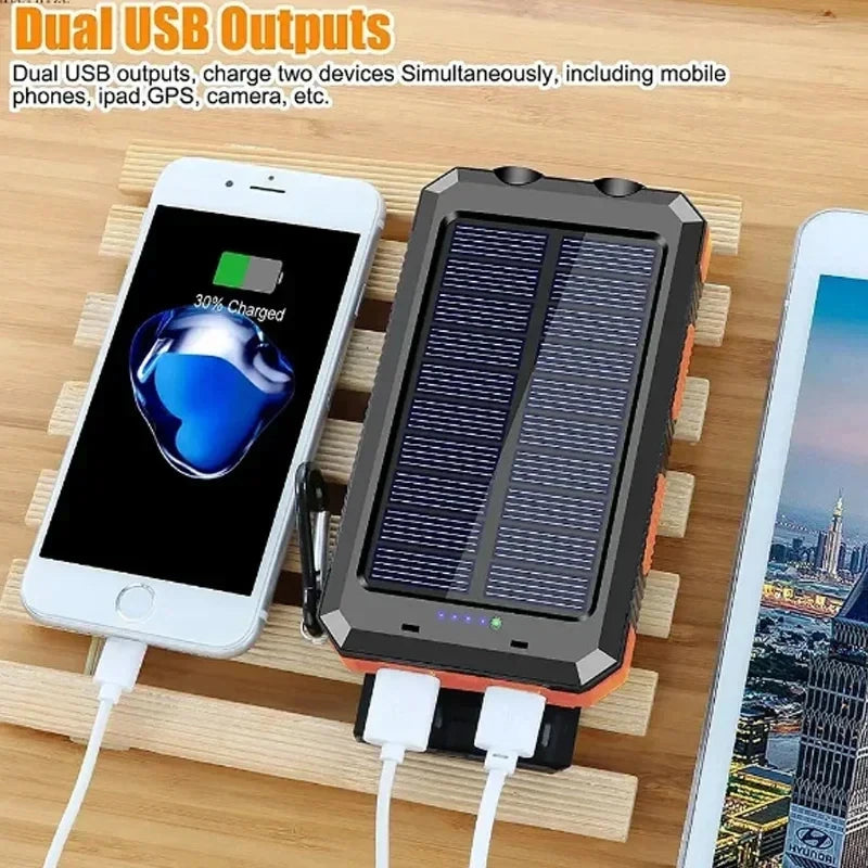 Solar Power Bank Outdoor Charger 200000mAh Portable Power Bank Waterproof External Battery Dual USB Charging with LED Light