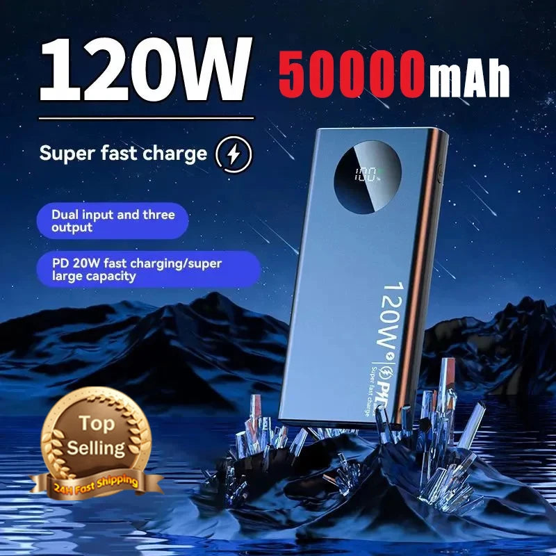 120W Super Fast Charging 50000mAh Thin and Light Power Bank Cell Phone Accessories External Battery Free Shipping