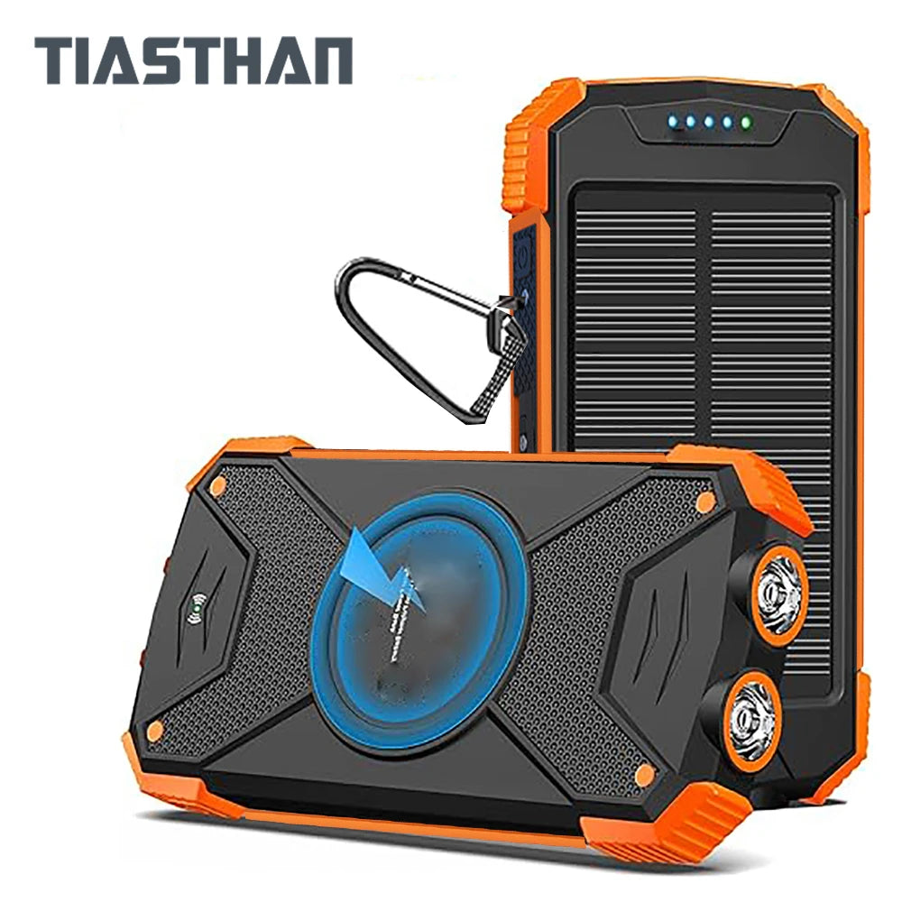 30000mAh Wireless Charger Solar Power Bank Built in 4 Cables Six Outputs 15W, Fast Charging Power Bank for All Mobile Devices