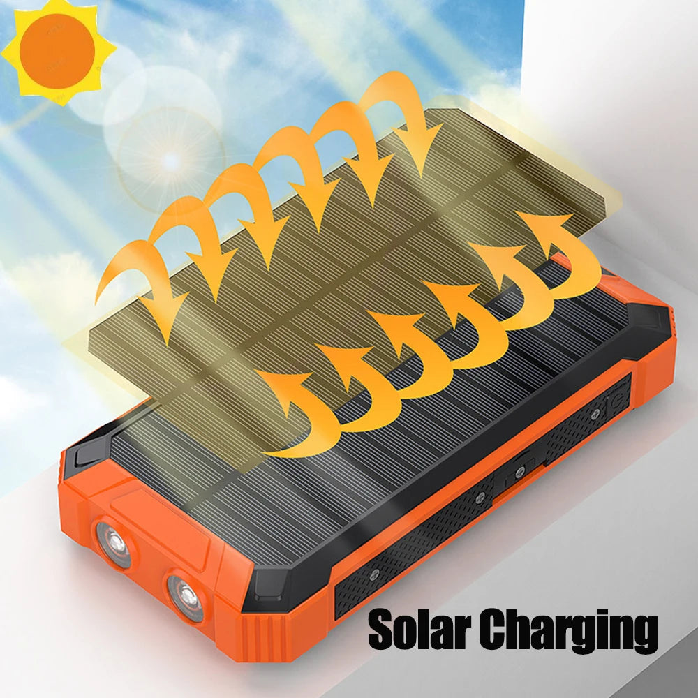 30000mAh Wireless Charger Solar Power Bank Built in 4 Cables Six Outputs 15W, Fast Charging Power Bank for All Mobile Devices