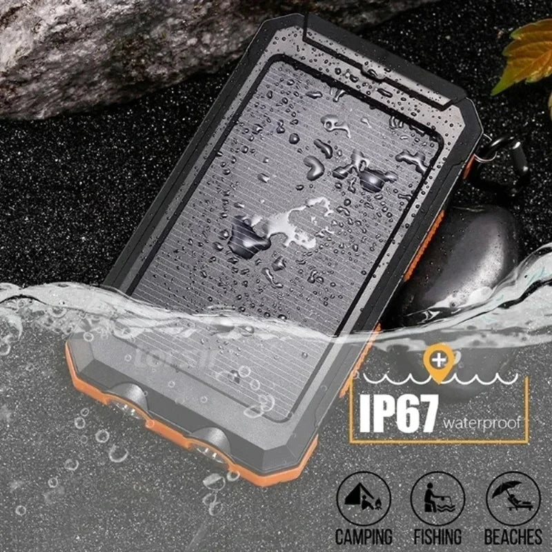 Solar Power Bank Outdoor Charger 200000mAh Portable Power Bank Waterproof External Battery Dual USB Charging with LED Light